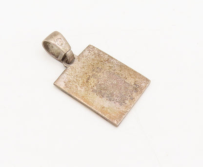 925 Sterling Silver Vintage Pendant Mini Carved Flower Rectangle Framed  PT22592