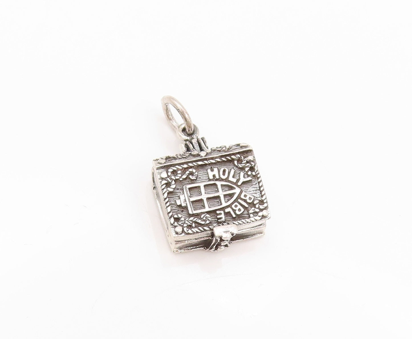 925 Sterling Silver Vintage Pendant Religious Holy Bible (OPENS) PT24070