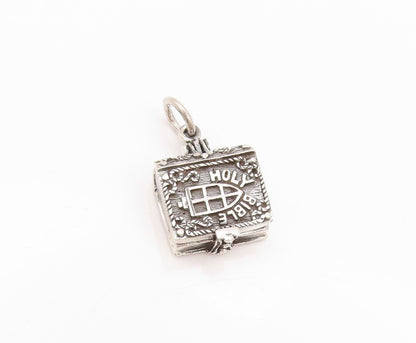 925 Sterling Silver Vintage Pendant Religious Holy Bible (OPENS) PT24070