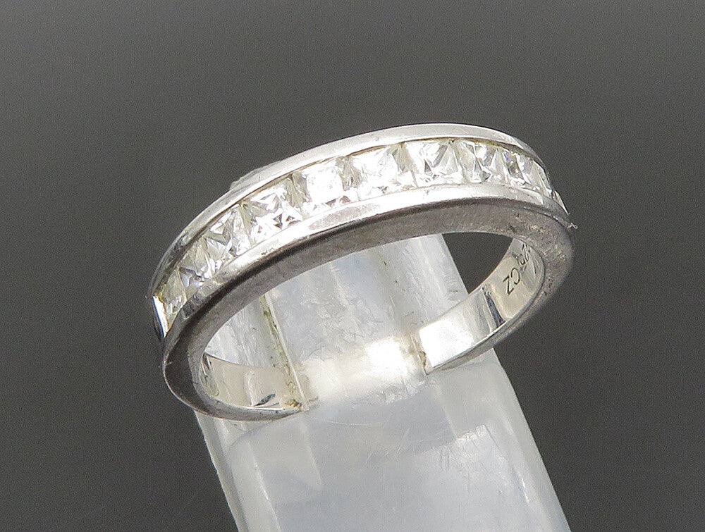 925 Sterling Silver Vintage Sparkly Topaz Half Eternity Band Ring Sz 7 RG24439