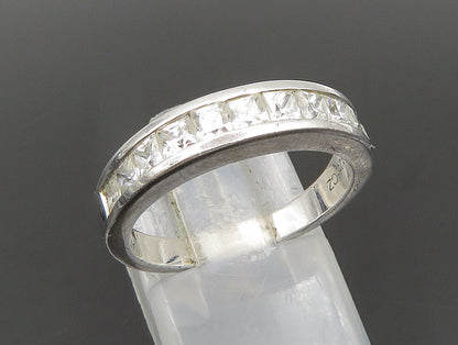 925 Sterling Silver Vintage Sparkly Topaz Half Eternity Band Ring Sz 7 RG24439