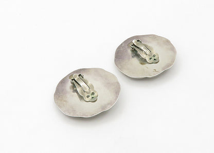 MEXICO 925  Silver  Vintage Cabochon Black Onyx Non Pierce Earrings  EG10680