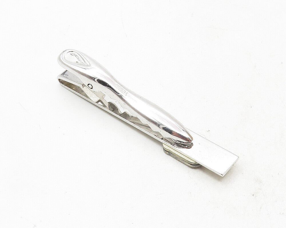 925 Sterling Silver  Vintage Shiny Swirl Border Serrated Tie Clip  TR1689