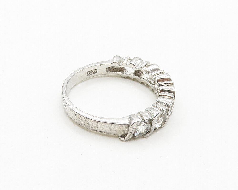 925 Sterling Silver   Vintage Prong Set Topaz Swirl Band Ring Sz 8  RG19407