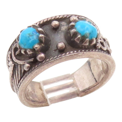 925 Sterling Silver Vintage Ring NAVAJO Turquoise leaf Motif Band  Sz 5  RG35331