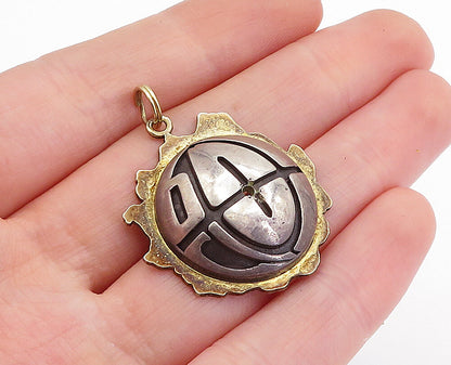 925 Sterling Silver  Vintage Two Tone Patterned Dome Drop Pendant  PT3505