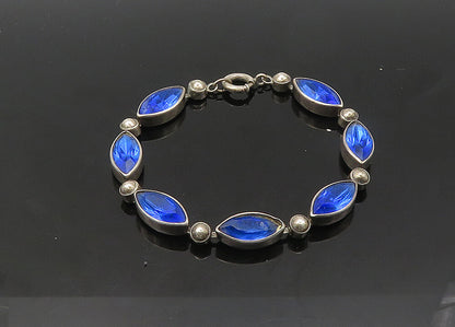 925 Sterling Silver  Vintage Marquise Cut Blue Stone Chain Bracelet  BT8478