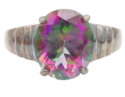 925 Sterling Silver Vintage Ring Mystic Topaz Statement Band  Sz 10  RG35444