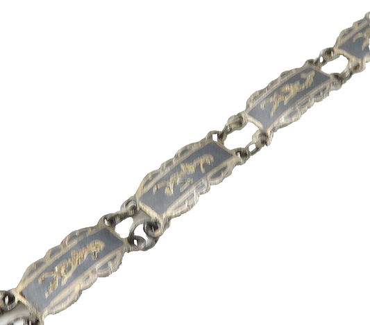 SIAM 925 Sterling Silver  Vintage Niello Enamel Dancer Chain Bracelet  BT6426