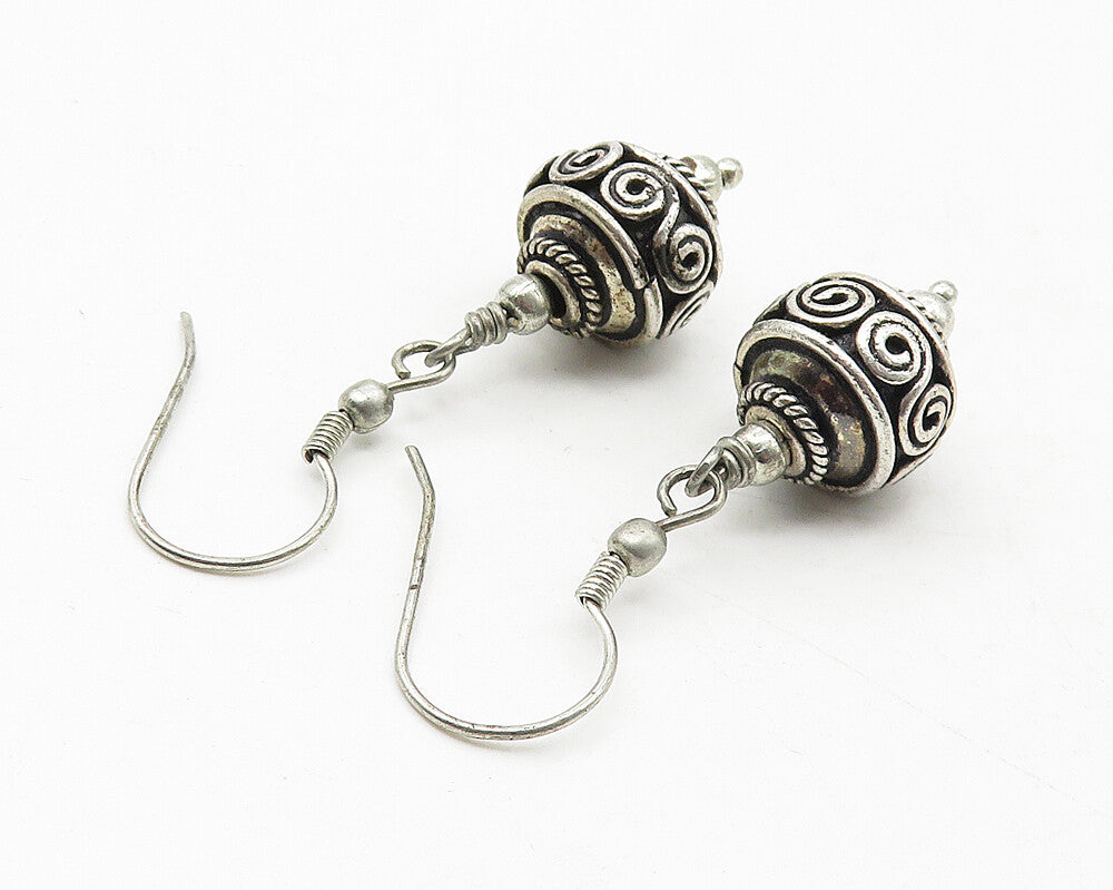 925 Sterling Silver  Vintage Dark Tone Swirl Patterned Drop Earrings  EG6291