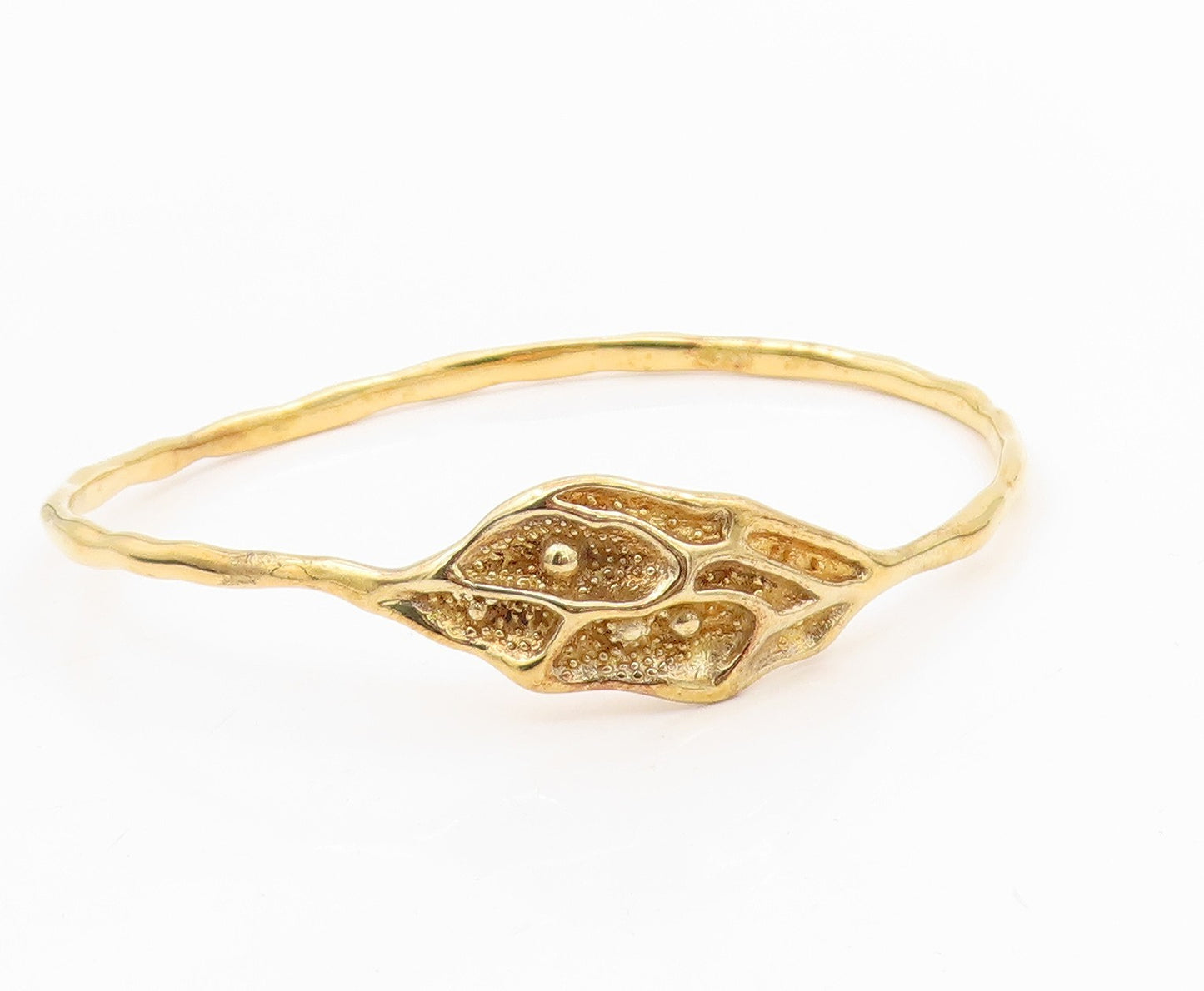 925 Sterling Silver Vintage Bracelet Gold Plated Abstract Leaf Bangle  BT11596