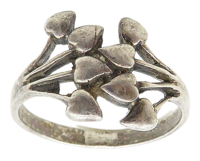 925 Sterling Silver  Vintage Floral Leaves Bypass Band Ring Sz 6.5  RG16897