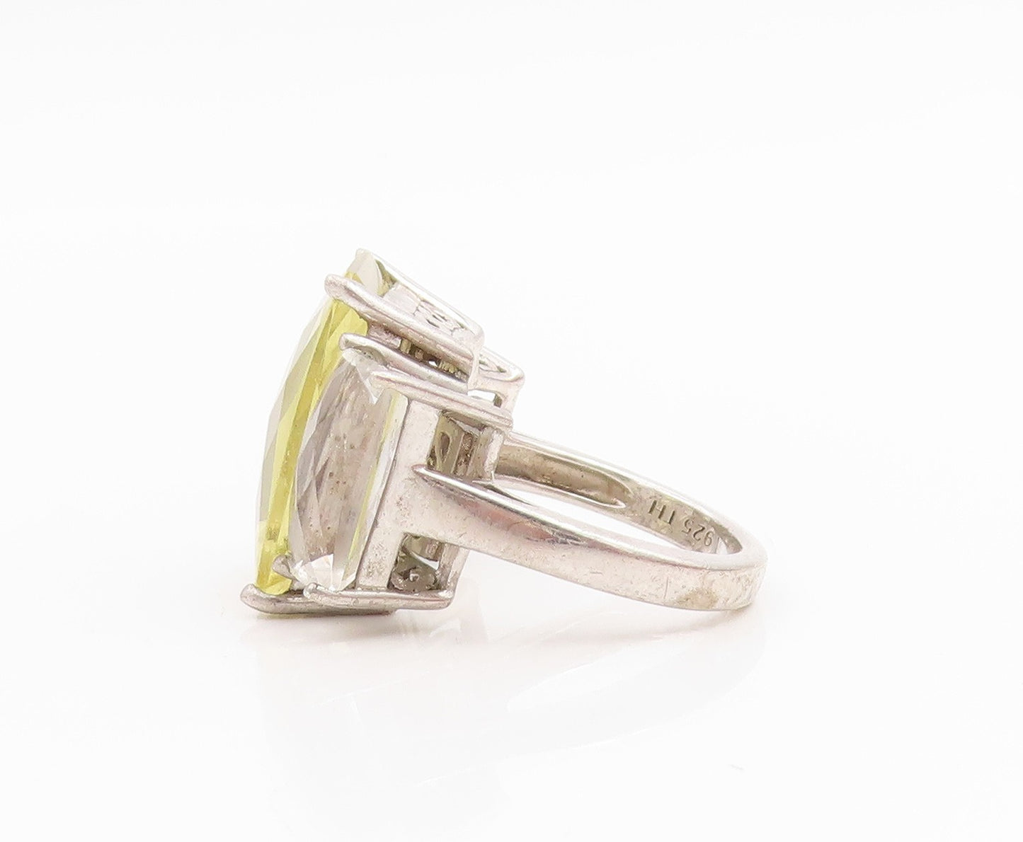 925 Sterling Silver Vintage Ring Real Quartz Large Statement Band  Sz 7  RG34827