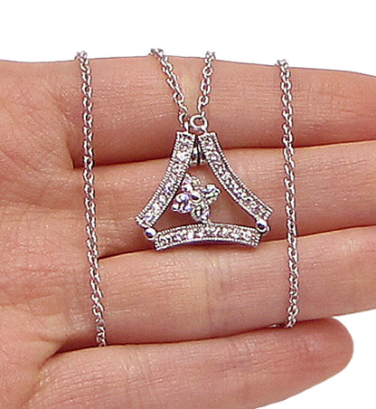 925 Sterling Silver  Cubic Zirconia Floral Double Wear Chain Necklace  PT2462