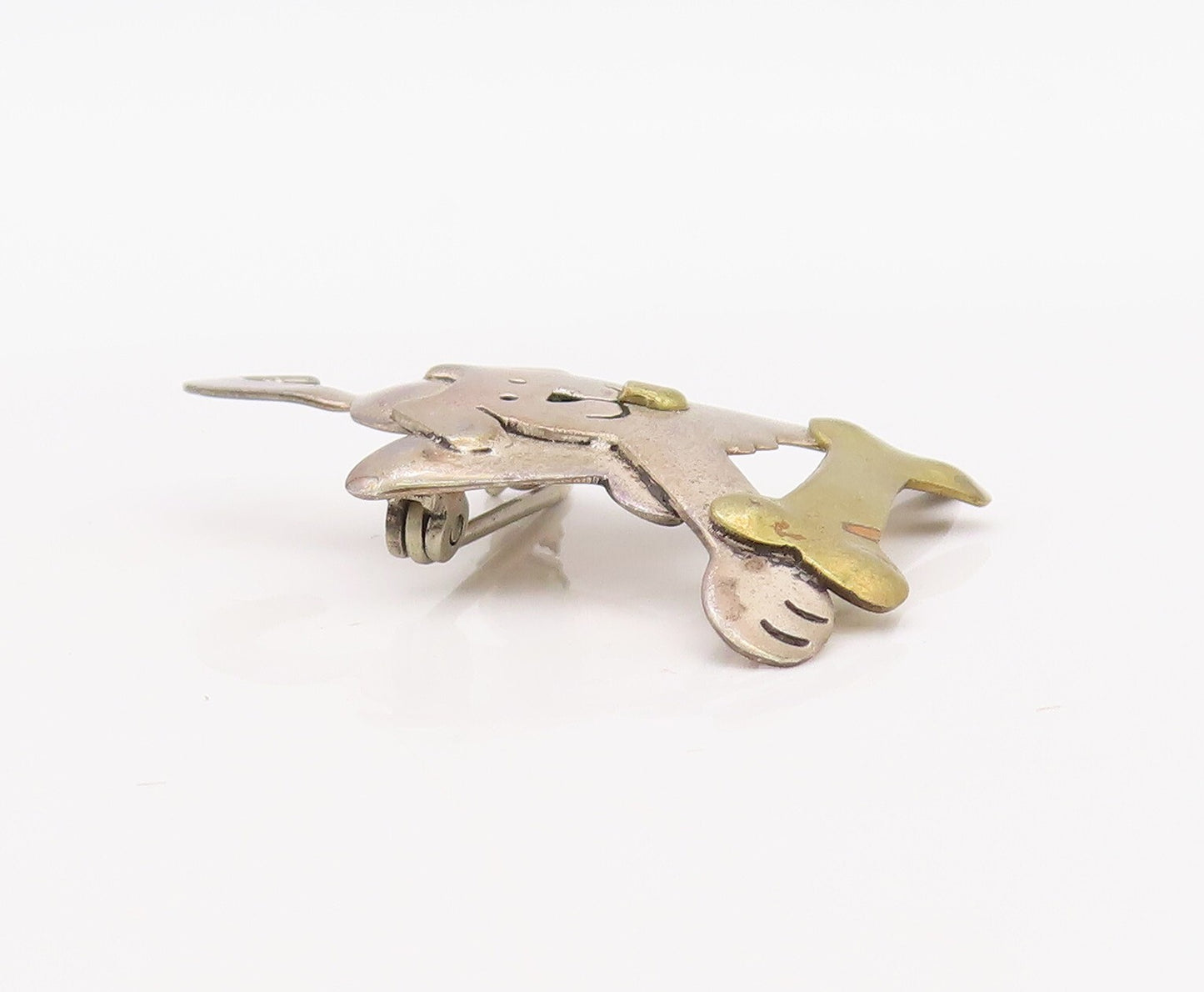 925 Sterling Silver Vintage Brooch Pin FAR FETCHED Dog Chasing Bone BP11200