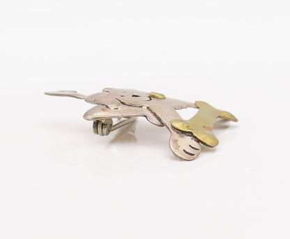 925 Sterling Silver Vintage Brooch Pin FAR FETCHED Dog Chasing Bone BP11200