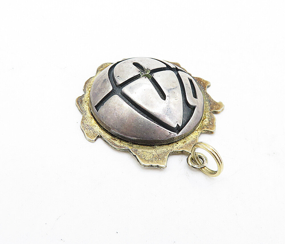 925 Sterling Silver  Vintage Two Tone Patterned Dome Drop Pendant  PT3505