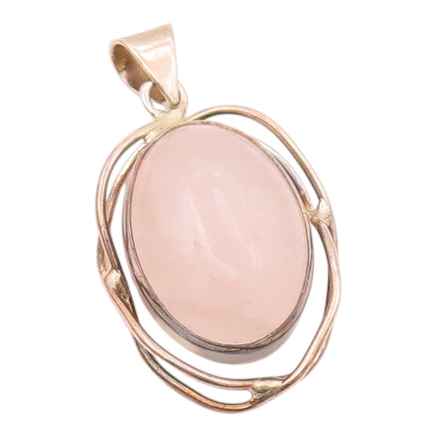 MEXICO 925 Sterling Silver  Vintage Cabochon Cut Rose Quartz Pendant  PT18716