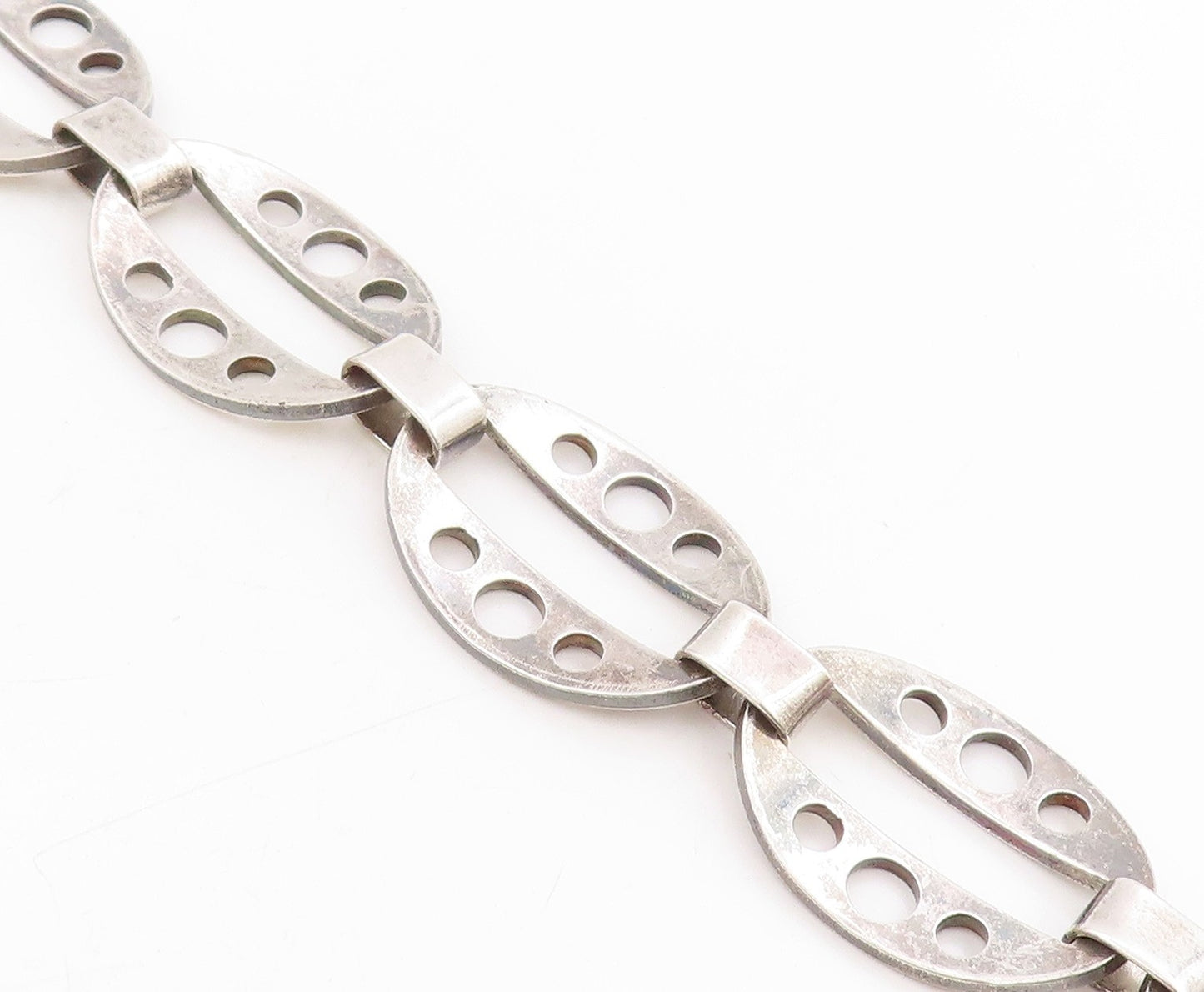 925 Sterling Silver Vintage Bracelet EUROPE Geometric Cut Out Link Chain BT11442