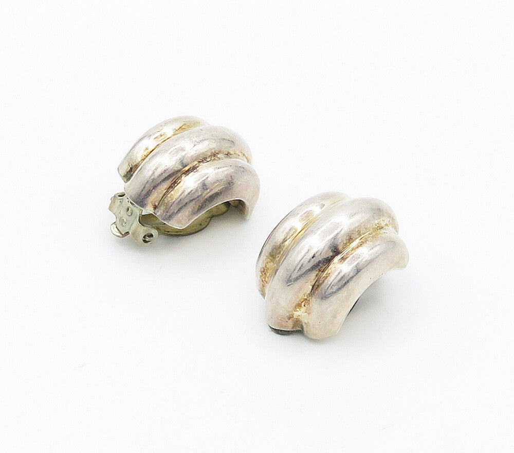 BARRA 925 Sterling Silver  Vintage Shiny Modernist Non Pierce Earrings  EG8458