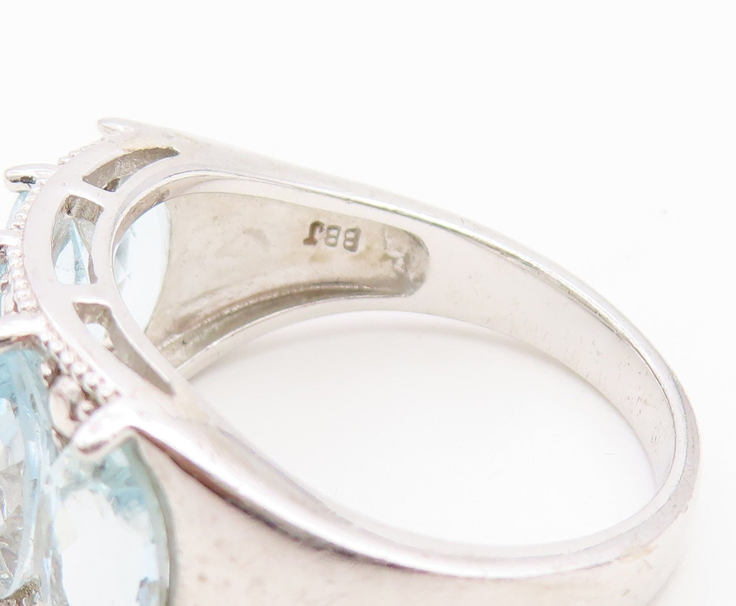 925 Sterling Silver Vintage Ring Marquise Cut Blue Topaz Band  Sz 10  RG36737