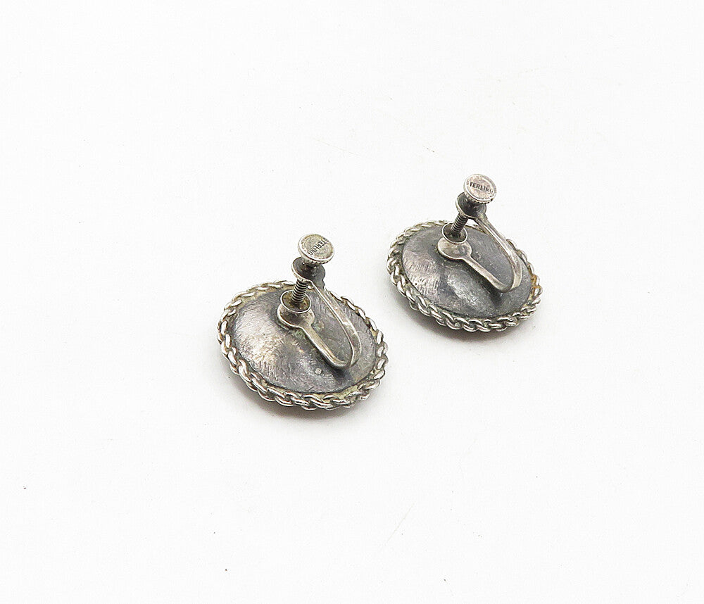 925 Sterling Silver  Vintage Oxidized Flower Twist Non Pierce Earrings  EG4637
