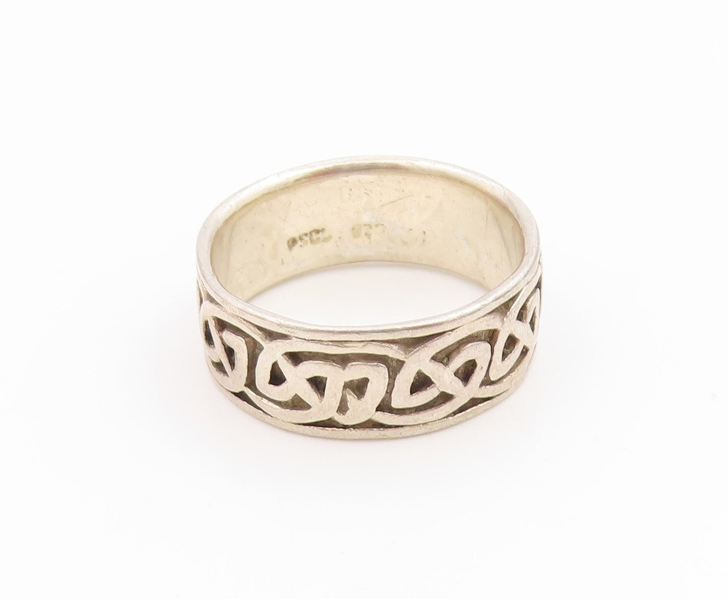 925 Sterling Silver Vintage Ring Classic Carved Celtic Knot Band  Sz 7  RG36016