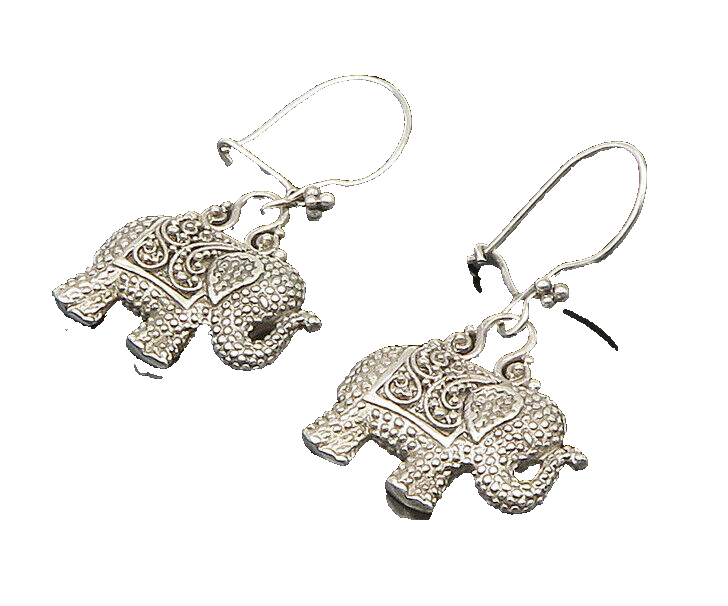 SARDA 925 Sterling Silver  Vintage Textured Elephant Dangle Earrings  EG11475