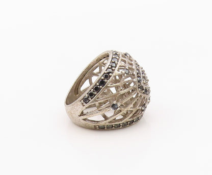 925 Sterling Silver Vintage Ring Classic Sapphire Openwork Band  Sz 8  RG36391