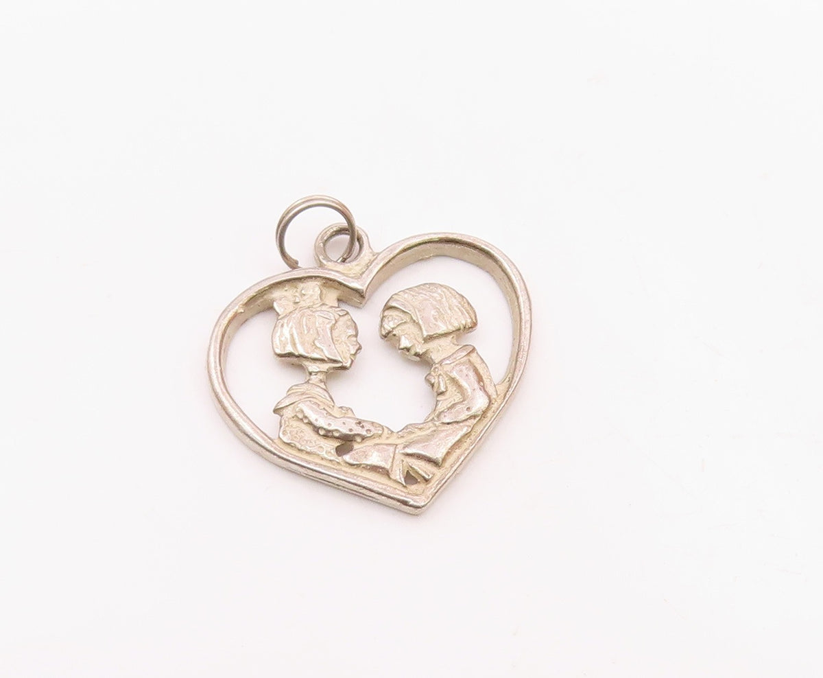 MARY ENGELBREIT 925 Silver  Vintage Mother & Daughter Heart Pendant  PT21820