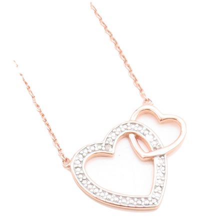 925 Silver  Genuine Diamond Rose Gold Plated Love Heart Chain Necklace  NE2063