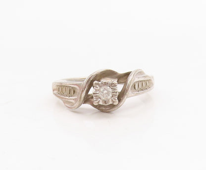 925 Sterling Silver Vintage Ring Designer Cut Diamonds Inlay  Sz 6.5  RG31723