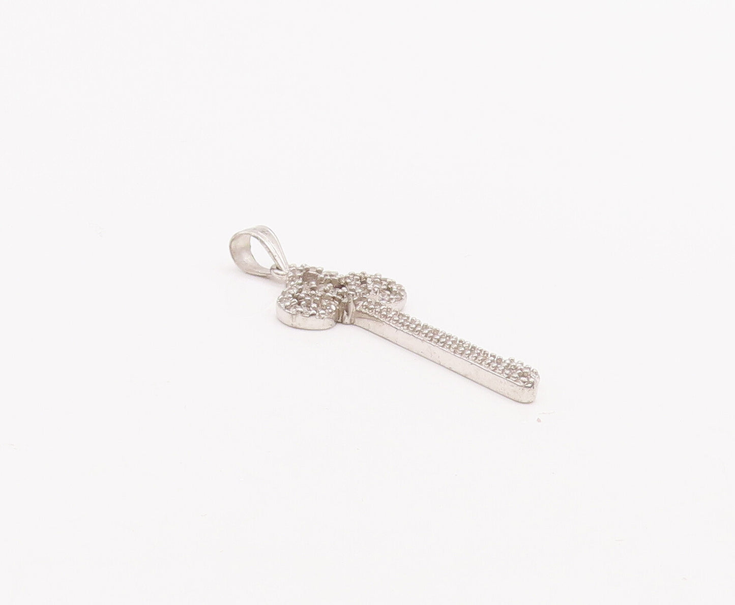925 Sterling Silver Vintage Pendant Swirly Cutout Carved CZ Inlay Key  PT23102
