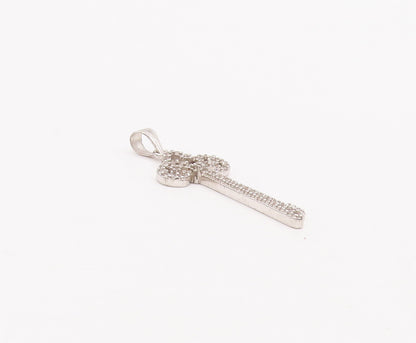 925 Sterling Silver Vintage Pendant Swirly Cutout Carved CZ Inlay Key  PT23102