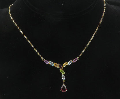 925 Sterling Silver Garnet & Multi Stone Gold Plated Chain Necklace NE1957