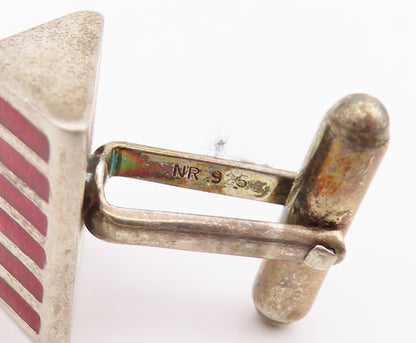 925 Sterling Silver Vintage Cuff Links Designer Rectangle Enameled  TR3880