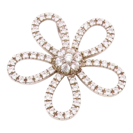 925 Sterling Silver Vintage Sparkly Cubic Zirconia Open Flower Pendant PT21909