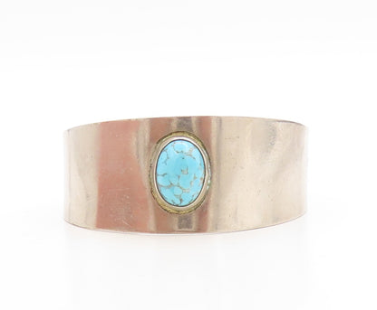 925 Sterling Silver Vintage Bracelet MEXICO Oval Turquoise Inlay Cuff  BT10932
