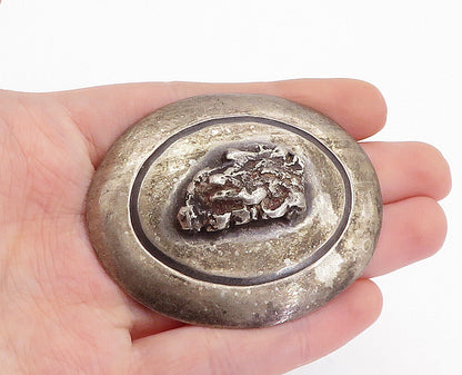 925 Sterling Silver  Vintage Antique Dark Tone Sculpted Brooch Pin  BP1748