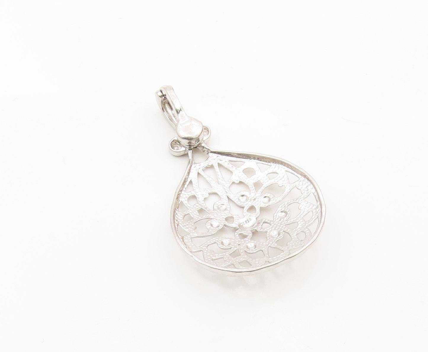 925 Sterling Silver  Vintage Shiny Open Floral Swirl Design Pendant  PT15801
