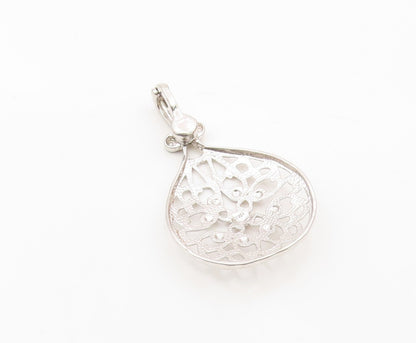 925 Sterling Silver  Vintage Shiny Open Floral Swirl Design Pendant  PT15801