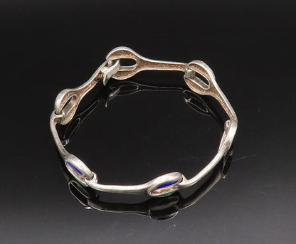 925 Sterling Silver  Vintage Green & Blue Enamel Wrench Link Bracelet  BT9708