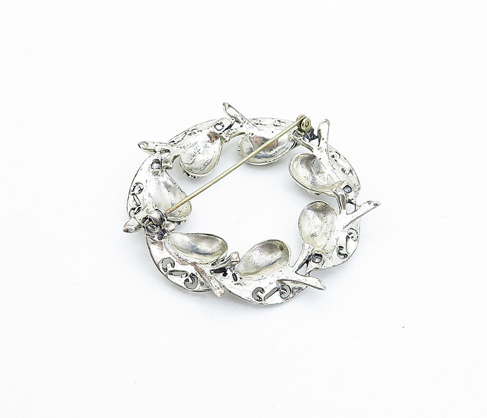 925 Sterling Silver  Vintage Swirl Pattern Floral Wreath Brooch Pin  BP1265