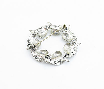 925 Sterling Silver  Vintage Swirl Pattern Floral Wreath Brooch Pin  BP1265