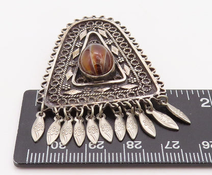 925 Sterling Silver Vintage Brooch Pin ISRAEL Dark Tone Tigers Eye   BP11219