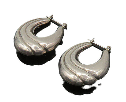 925 Sterling Silver  Vintage Hollow Fluted UShape Hoop Earrings  EG10128