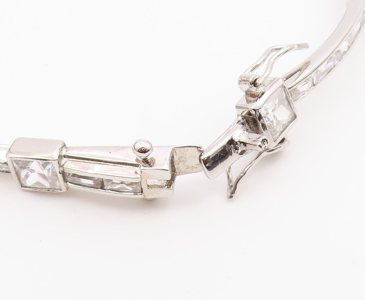 925 Sterling Silver  Vintage Shiny Cubic Zirconia Bar Chain Bracelet  BT8841
