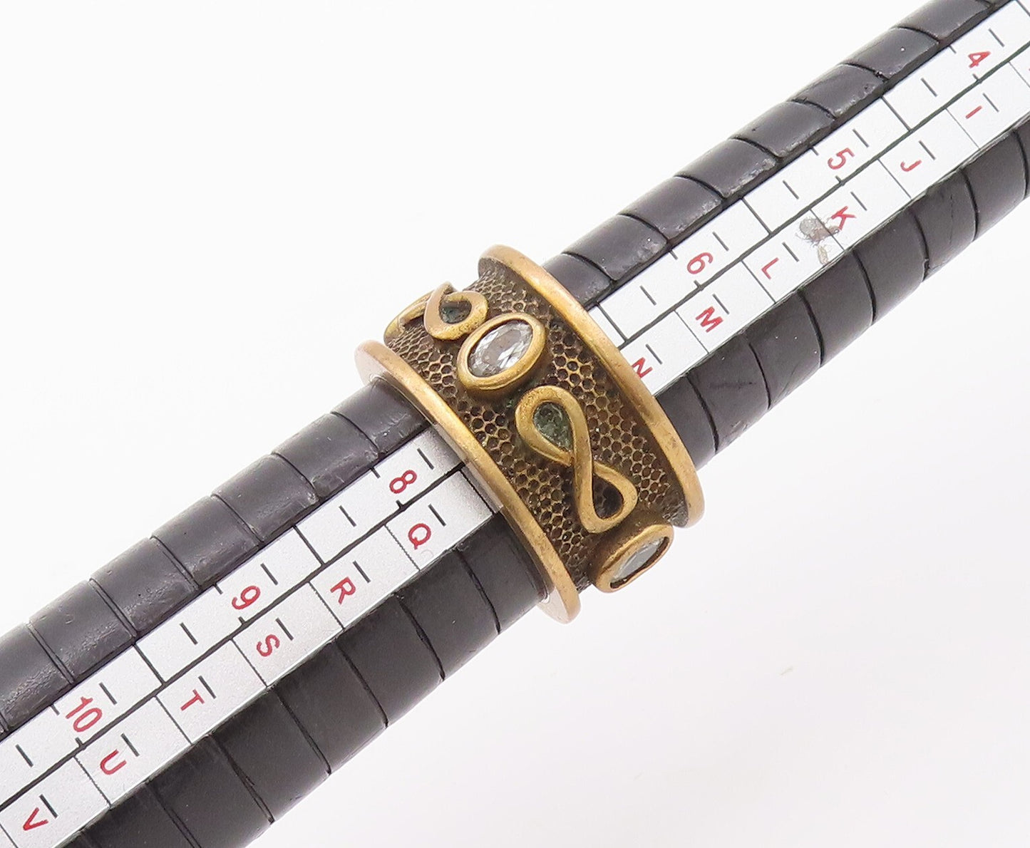 925 Sterling Silver Vintage Ring Gold Plated Infinity Carved CZ  Sz 7  RG29117