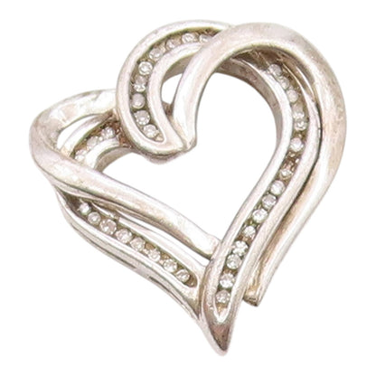 925 Sterling Silver   Vintage Genuine Diamonds Love Heart Pendant  PT10219