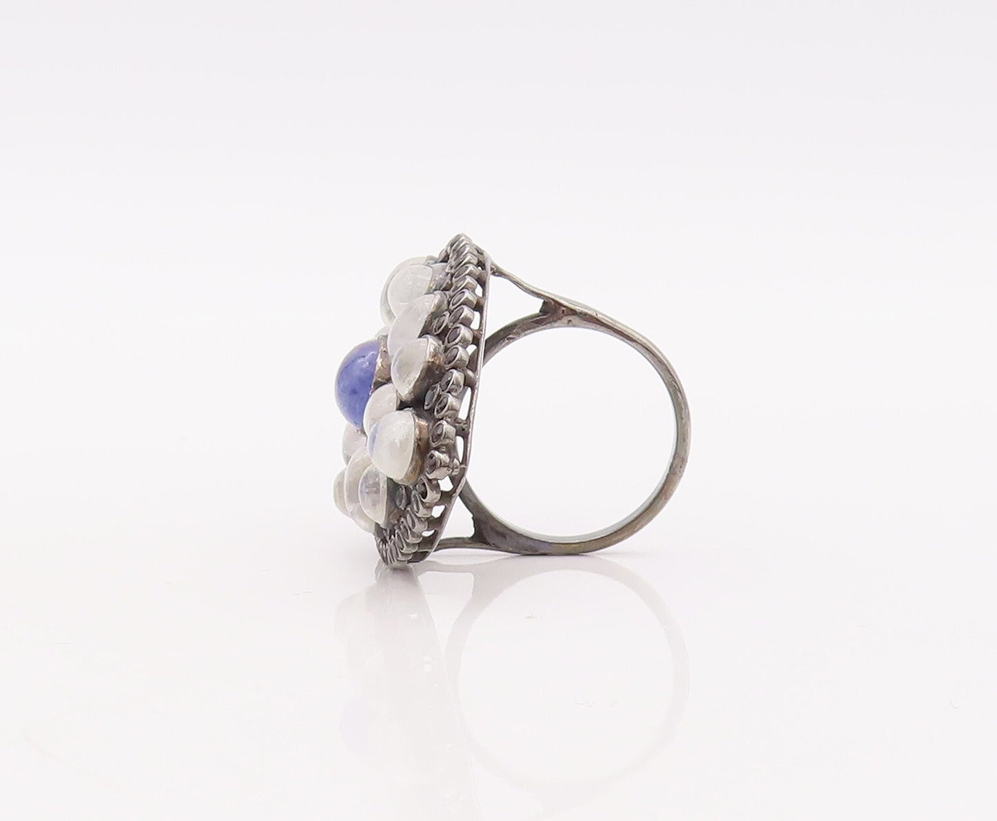 925 Sterling Silver Vintage Ring Oval Cabochon Moonstone & Spinel  Sz 7  RG29896